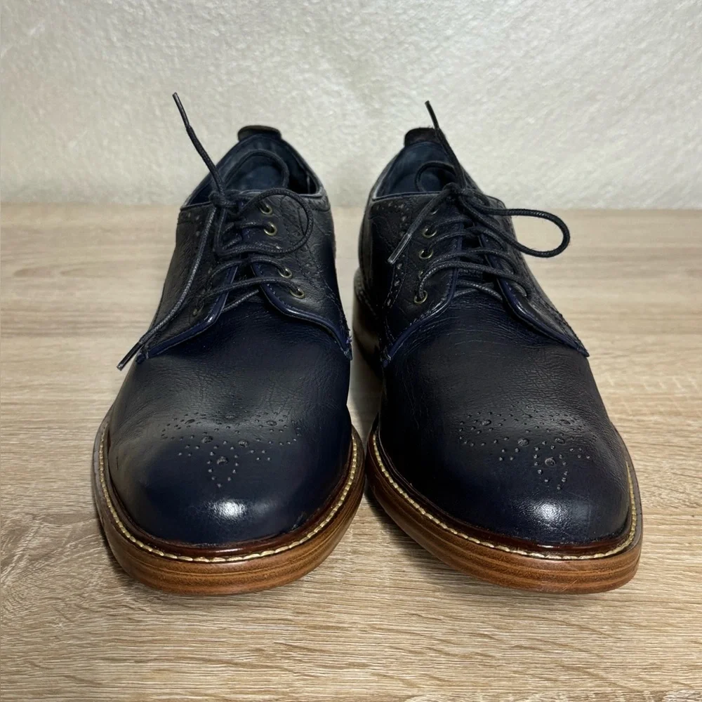 Cole Haan Men’s 8.5 Navy Blue Leather Oxford Lace Up Work Office Dress Shoes